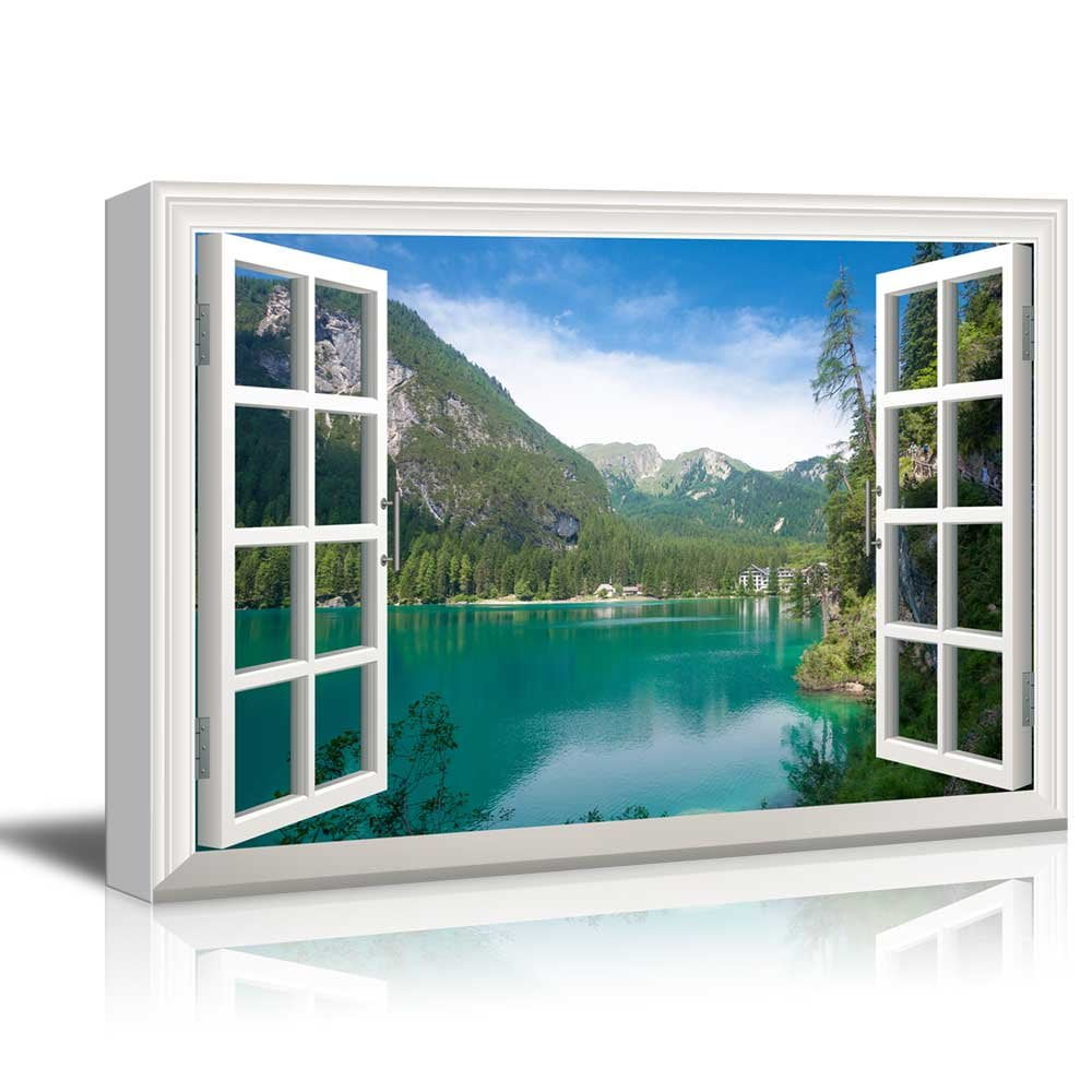 Modern Landscape Canvas Art with Window View in Multicolor