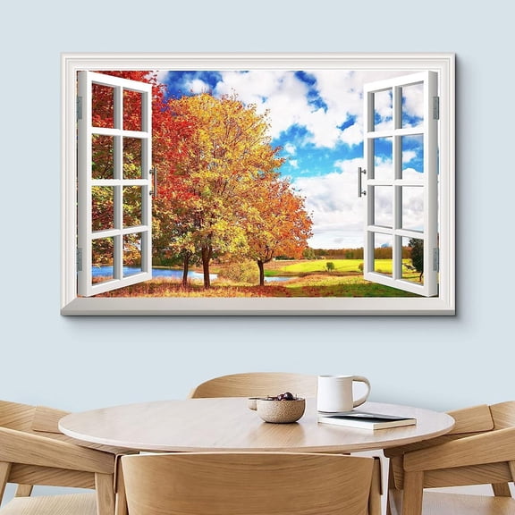 Window View Wall Art, Autumn Forest, Fall Landscape, Seasonal Entryway And Gallery Wall Decor