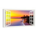 thumbnail image 1 of Window View of Beach Sunset Canvs Art Fake Open Window Wall Art Beach Sunset Framed Painting For Livingroom Office Bedroom Ready to Hang, 1 of 6