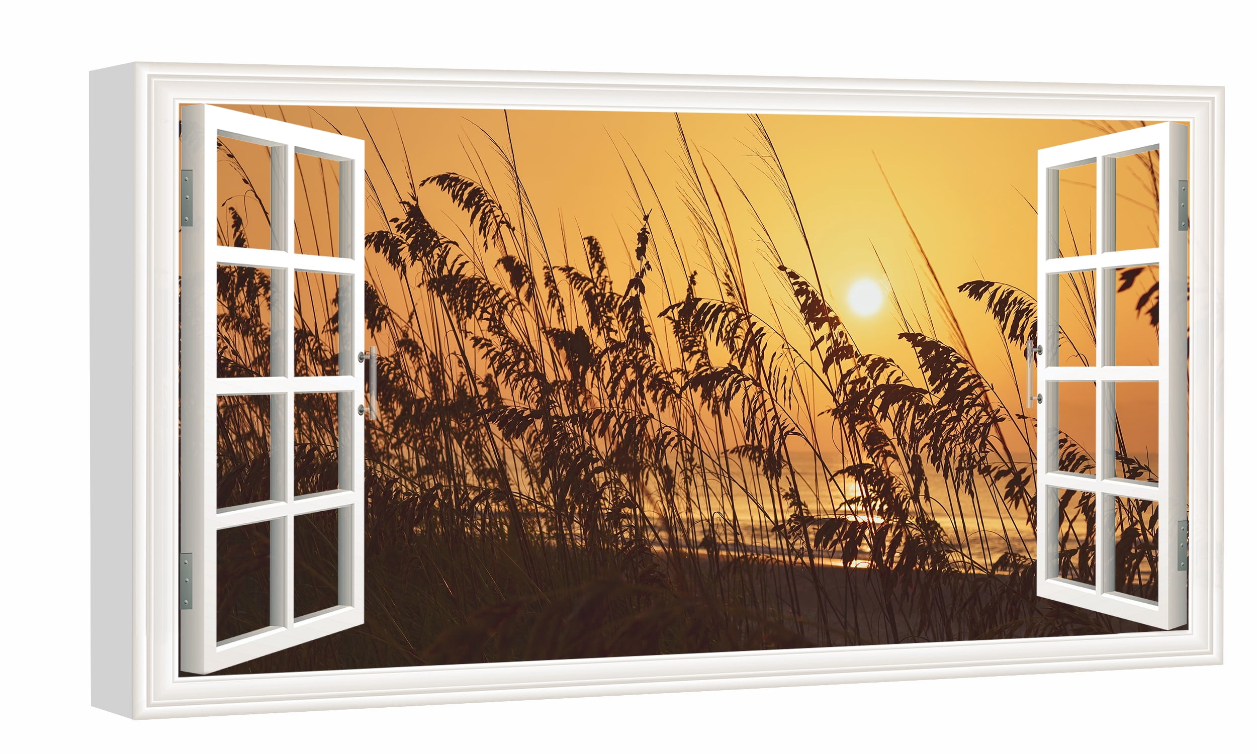 Window View of Beach Sunset Canvs Art Fake Open Window Wall Art Sunrise ...