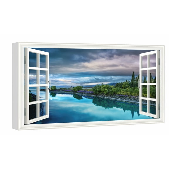 Window View of Lake Tekapo Canvs Art Fake Open Window Wall Art Lake Tekapo Framed Painting For Livingroom Office Bedroom Ready to Hang