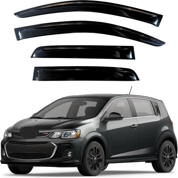 Window Visor Compatible with Chevrolet Chevy Sonic Hatchback 2012-2020 (5-Door), 4PC Rain Guard Side Window Vent Deflectors Tape-On Style, 2012 2013 2014 2015 2016 2017 2018 2019 2020