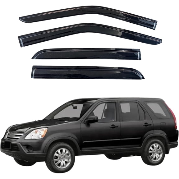 Window Visor Compatible with Honda CR-V 2002-2006 (CRV), 4PC Rain Guard Side Window Vent Deflectors Tape-On Mugen Style, 2002 2003 2004 2005 2006