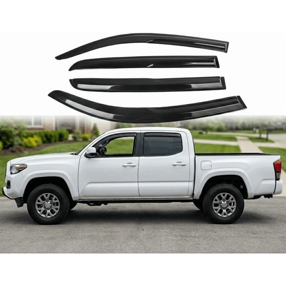 Window Visor Rain Guards Compatible with 2016-2023 Toyota Tacoma Crew Cab, Smoke Tape-On Outside Mount Vent Deflectors, 4-Piece Set