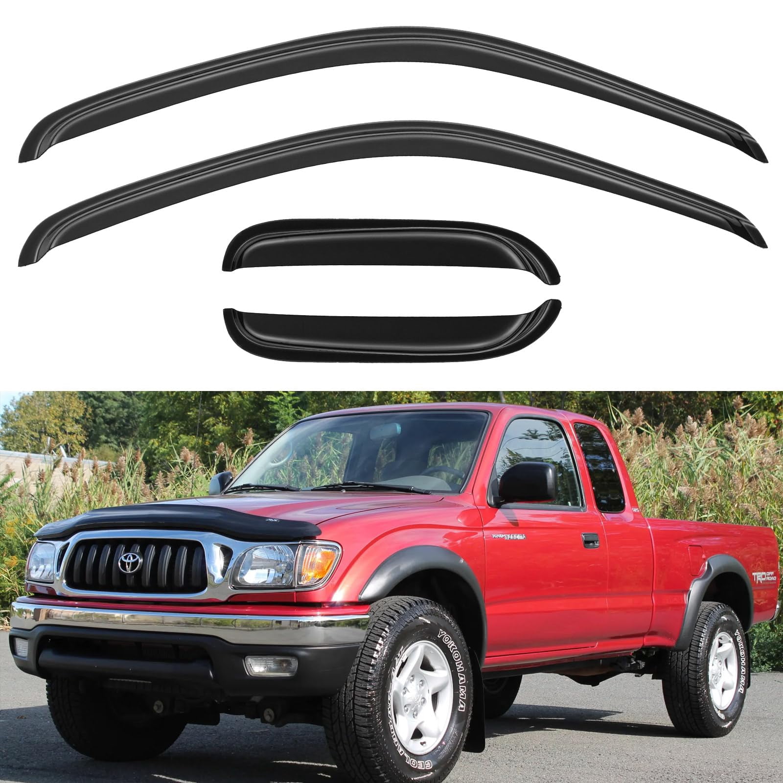 Out-Channel Window Visors For Toyota Tacoma Double Cab 2016-2023 – Gloss Black