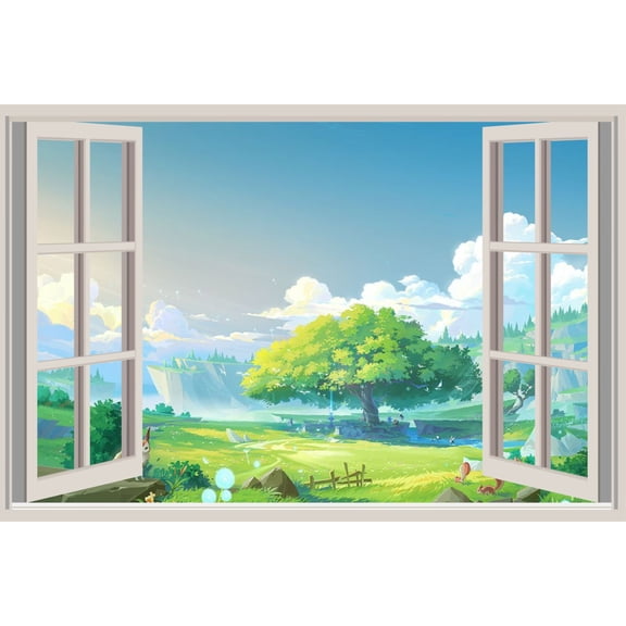 Window Wall Decal | 3D Effect Vinyl Sticker | Peel & Stick Nature Landscape Mural for Home, Office & Bedroom Decoration Pack Of 1