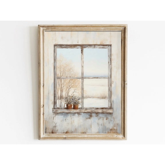 Window Wall Decor Vintage Window Painting Old Window Print Vintage Wall Art Rustic Wall Decor Farmhouse Wall Art Modern Wall Decor