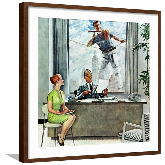 Art.com Window Washer, September 17,1960 Giclee Print by Norman Rockwell, Brown Frame Wall Art, 29" x 29"