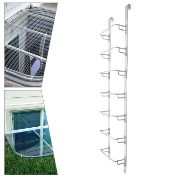 Window Well Ladder 7 Steps Heavy-Duty Egress Escape Ladder 20"W x 78.3"H Steel