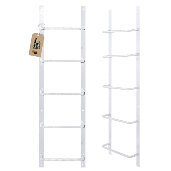 Window Well Steel Ladder for Basement Windows (White, 5-Rung) - Heavy Duty Bolt-On Egress Ladder for Home, Easy to Install Wall Mounted Egress Window Well Ladders, Powder Coated Steel Escape Ladders