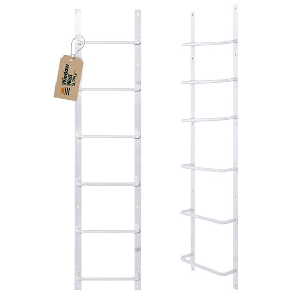 Window Well Steel Ladder for Basement Windows (White, 6-Rung) - Heavy Duty Bolt-On Egress Ladder for Home, Easy to Install Wall Mounted Egress Window Well Ladders, Powder Coated Steel Escape Ladders