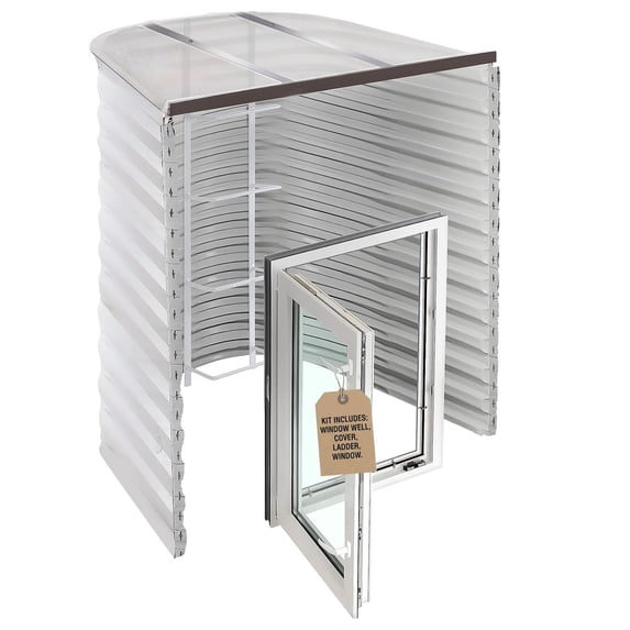 Complete Basement Egress Windows Kit - Window Covers - Egress Window Well Kit with Ladder - Basement Well Covers - Argon Filled Basements Windows - 42"L x 36"W x 60"D