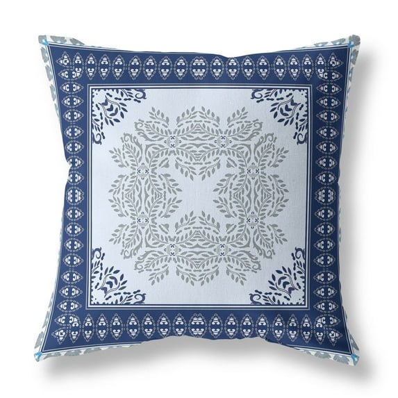 Window Wreath Palace Indoor/Outdoor Pillow in Light Blue Navy Blue 20x20