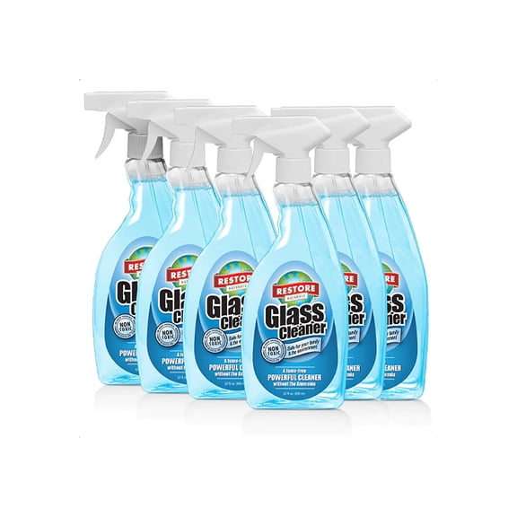 Restore Naturals 22oz Non Toxic Glass Cleaner Spray - Ammonia Free | Fume Free | Plant Based | Biodegradable - NOT FOR SALE IN CA or NY - 6 Pack