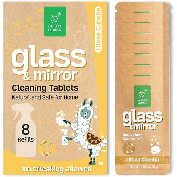 Window and Glass Refill 8-Pack - Certified Compostable Packaging, Natural Cleaning Solution for Windows and Glass - Eco-Friendly and Sustainable