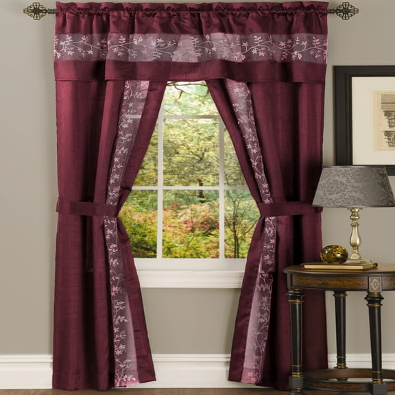Window in a Bag Burgundy Fade Modern Window Curtain Set with Panel and Valance