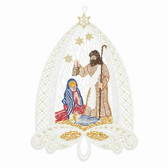 Window picture birth of Jesus Christ by W. Reuter & Sohn - Plauener Spitze - Made in Germany