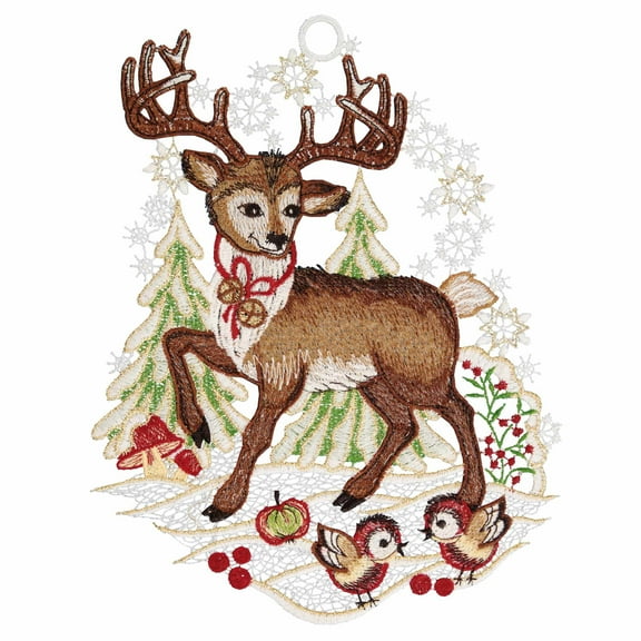 Window picture reindeer by W. Reuter & Sohn - Plauener Spitze - Made in Germany