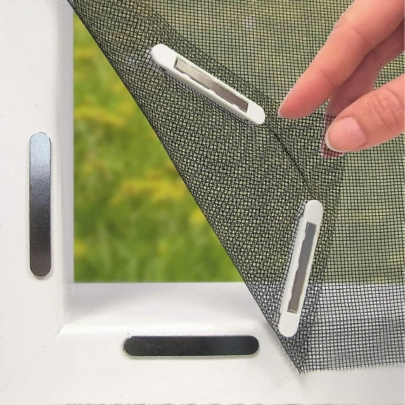 Window screens with magnetic attachments that can be cut to size, no drilling required