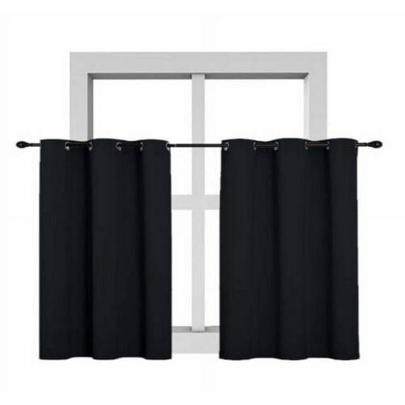 Window treatment curtain thermal insulated blackout size 28" wide X 36" length for kitchen bathroom décor short window 1 panel black color top grommet K30
