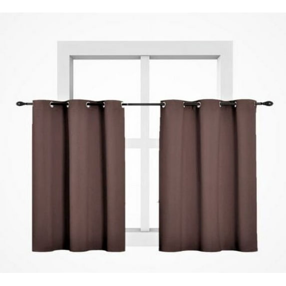 Window treatment curtain thermal insulated blackout size 28" wide X 36" length for kitchen bathroom dcor short window 1 panel brown color top grommet K30
