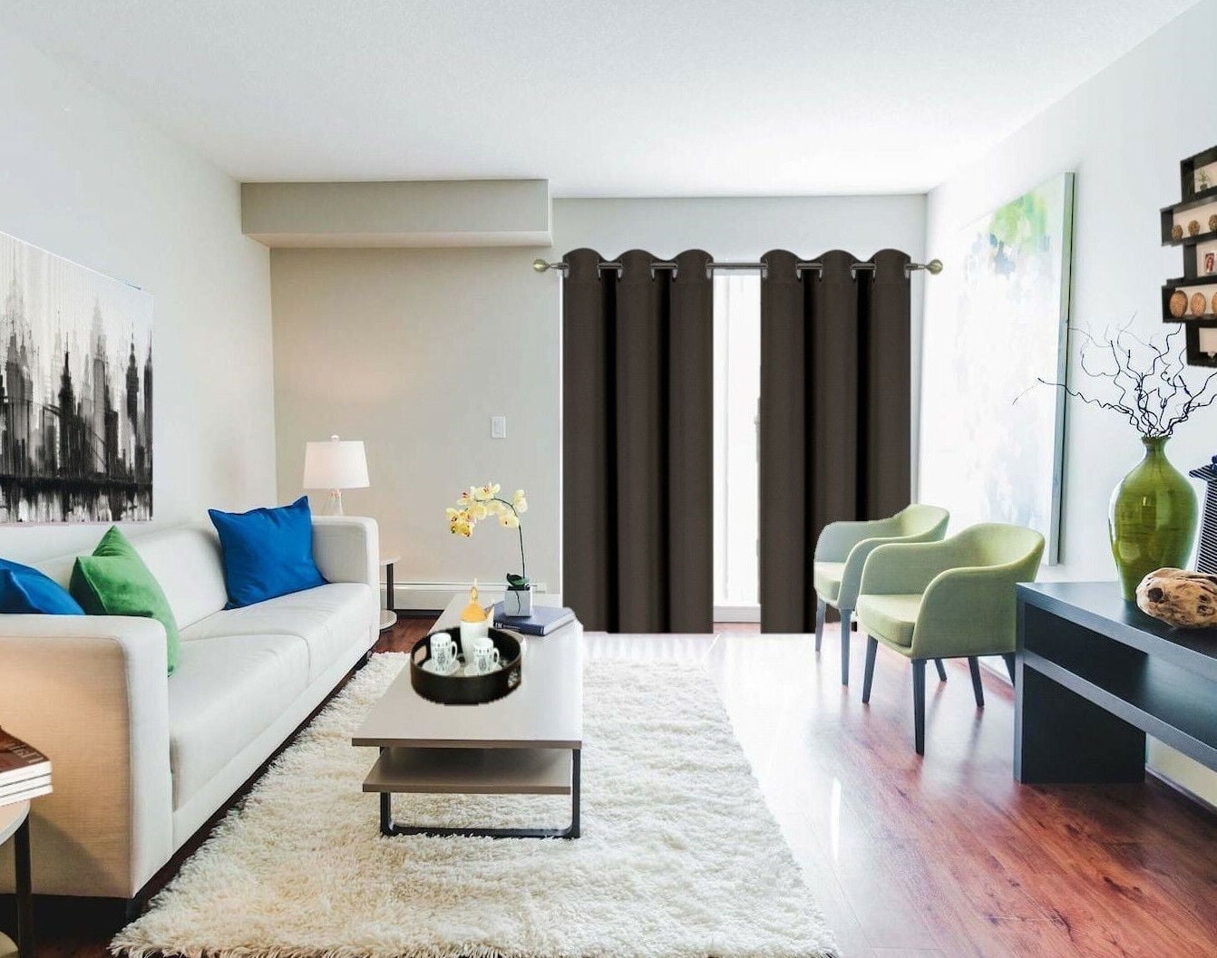 View of Window treatment panels thermal insulated with grommets curtains drapes ...