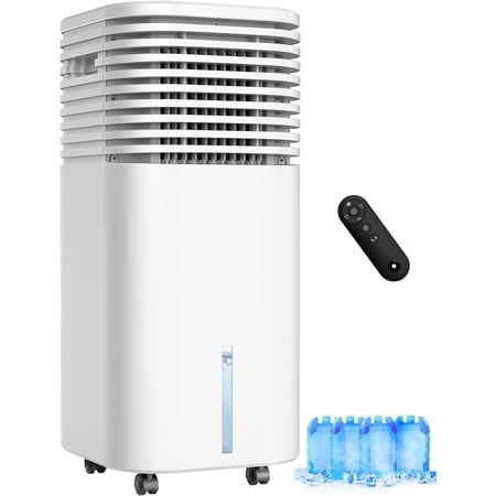 Windowless Air Conditioner Portable 1800CFM w/4 Modes&3 Speeds, 15H Timer&20 FT Remote, 3 Gal Tank for 24H Cooling Swamp Cooler, 4 Ice Packs, 120° Swing Evaporative Air Cooler for Room Indoor