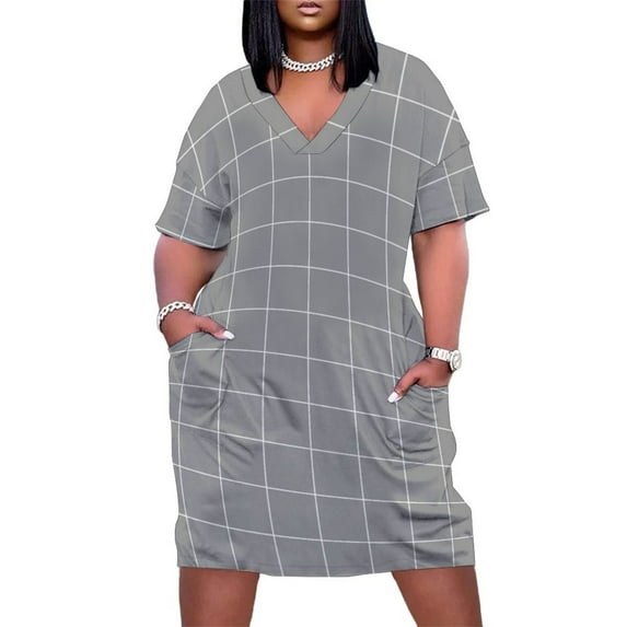 Windowpane Check Grid (white/gray) Loose Pocket Dress dresses for prom clothing women summer 2025