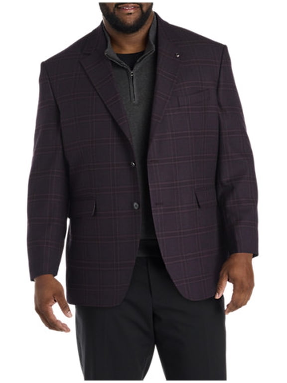 Windowpane Sport Coat- Executive Cut Burgundy 2XL