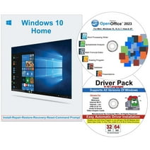 Windows 10 Home 32/64 Bit DVD with Key Install Repair Recover REstore Plus Drivers Pack & Open Office, 3PK