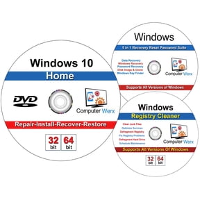 Computer Werx: Windows 10, Professional 32/64 Bit Reset Recovery Suite (DVD)