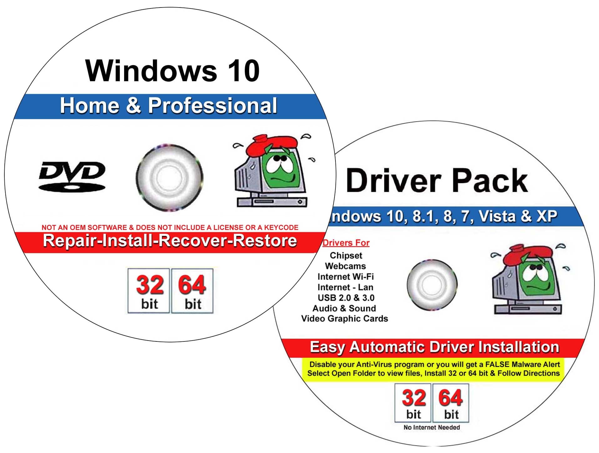 COMPUTER WERX Windows 10 Home & Professional Repair, Install, Recover & Restore DVD With Drivers Pack