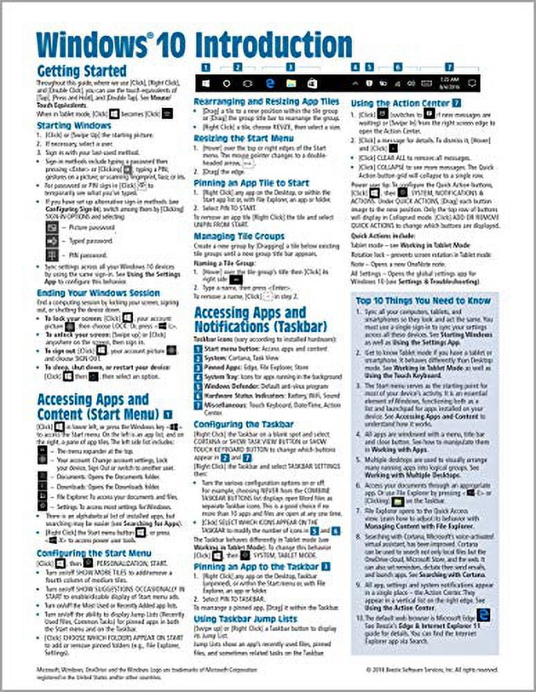 Pre-Owned Windows 10 Introduction Quick Reference Guide (Cheat Sheet of ...