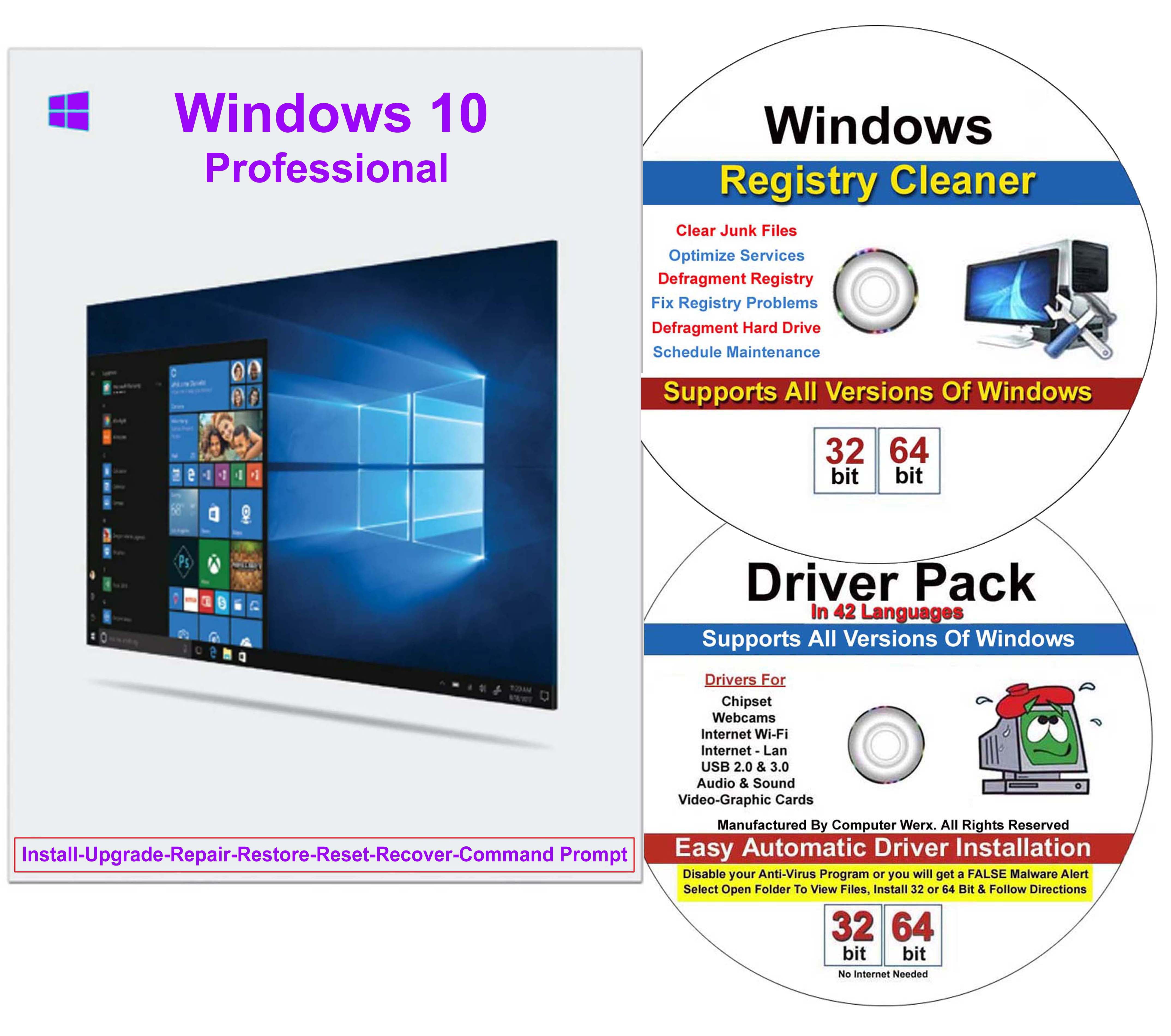 Windows 10 Pro 32/64 Bit DVD with key Install Repair Recover Restore
