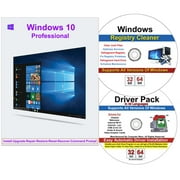Windows 10 Pro 32/64 Bit DVD with key Install Repair Recover Restore Plus Drivers Pack & Registry Cleaner, 3PK