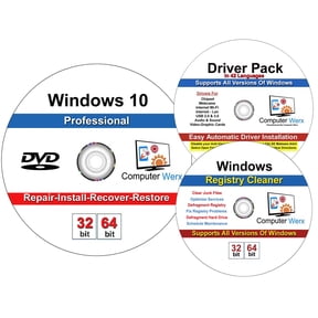 Windows 10 Pro 32/64 Bit DVD with key Install Repair Recover Restore Plus Drivers Pack & Registry Cleaner, 3PK