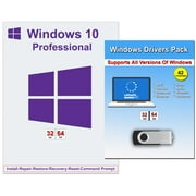 Windows 10 Professional 32/64 Bit USB with Key Install Repair Recover Restore & Drivers Pack, 2 Pack