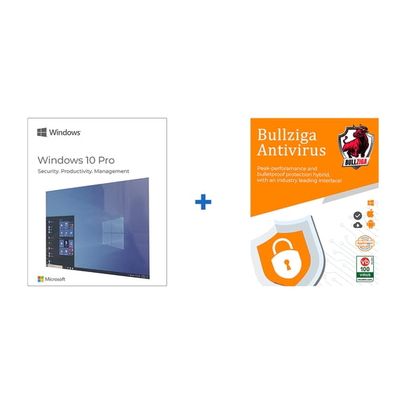 Windows 10 Pro 64-BIT (USB) with Free BullZIGA Antivirus (Key Card)