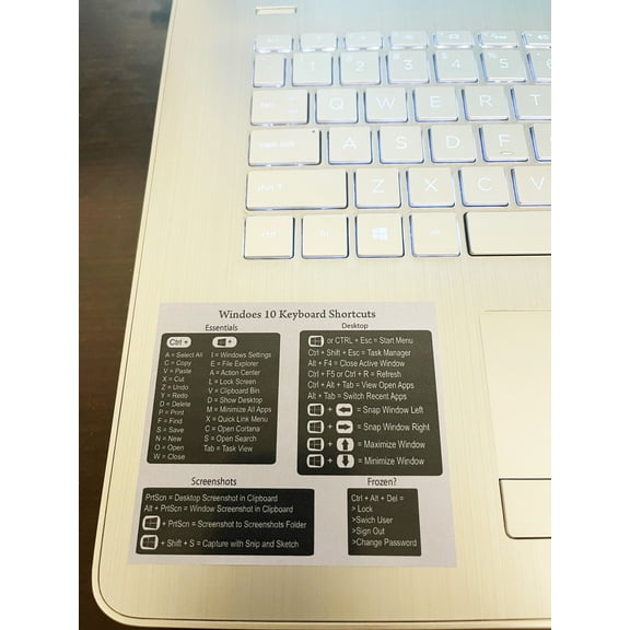 Windows 10 Reference Keyboard Shortcut Cheat Sheet Sticker 3.5"x3" any PC laptop desktop compatible brands Dell HP Sony Toshiba Asus Acer Compaq MSI Razer