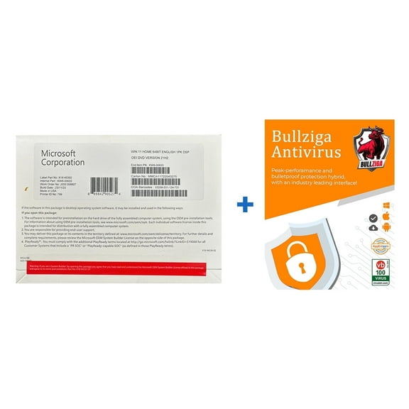 Windows 11 Home 64 BIT (DVD) with Free BullZIGA Antivirus 1-Year | 1-Device (Windows/Mac OS/Android/iOS)