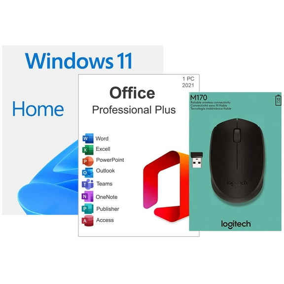 Windows 11 Home 64 Bit OEM DVD, Office 2021 Pro Plus & Logitech Wireless Mouse