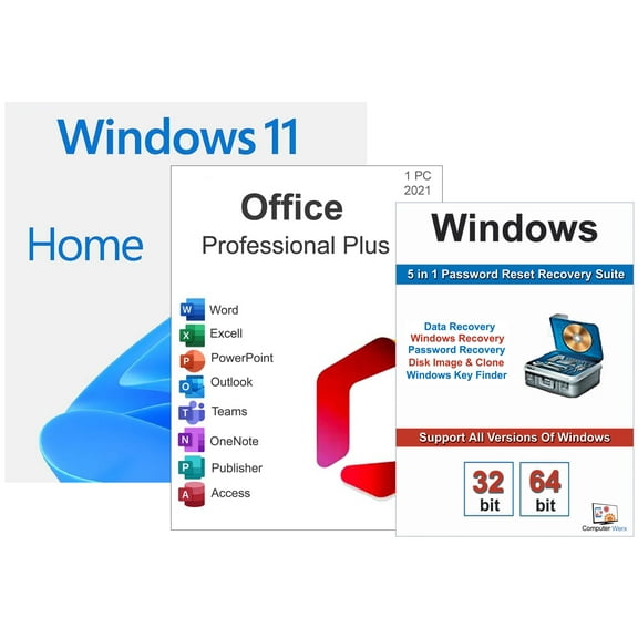Computer Werx: Windows 11 Home Office Pro Plus & 5 in1 Recovery Reset Password Suite (PC Disc)