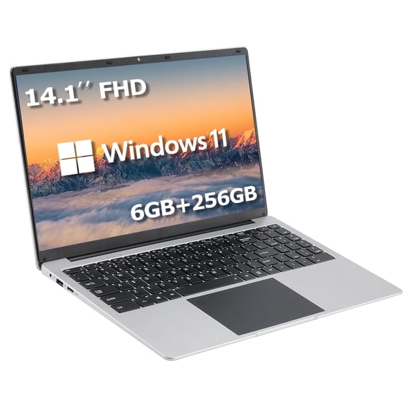 DAHONGYUN Windows 11 Laptop, 14.1 Inch FHD Laptop Computer, 4GB RAM, 256GB SSD, Intel Celeron processor, Silver