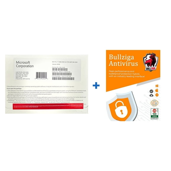 Windows 11 Pro 64-BIT (DVD) with Free BullZIGA Antivirus 1-Year | 1-Device (Windows/Mac OS/Android/iOS)