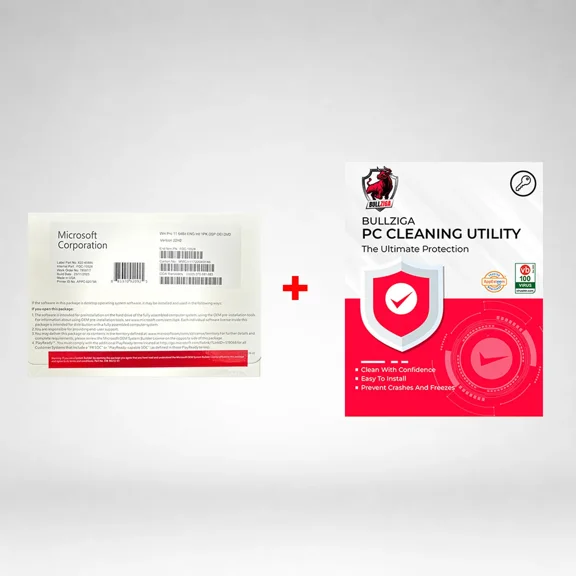 Windows 11 Pro 64-Bit (DVD) With BullZIGA PC Cleaning Utility 1 Year/1 Device (Key Card)