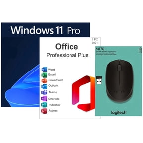 Windows 11 Professional OEM 64 Bit DVD, Office 2021 Pro Plus & Logitech Wireless Mouse
