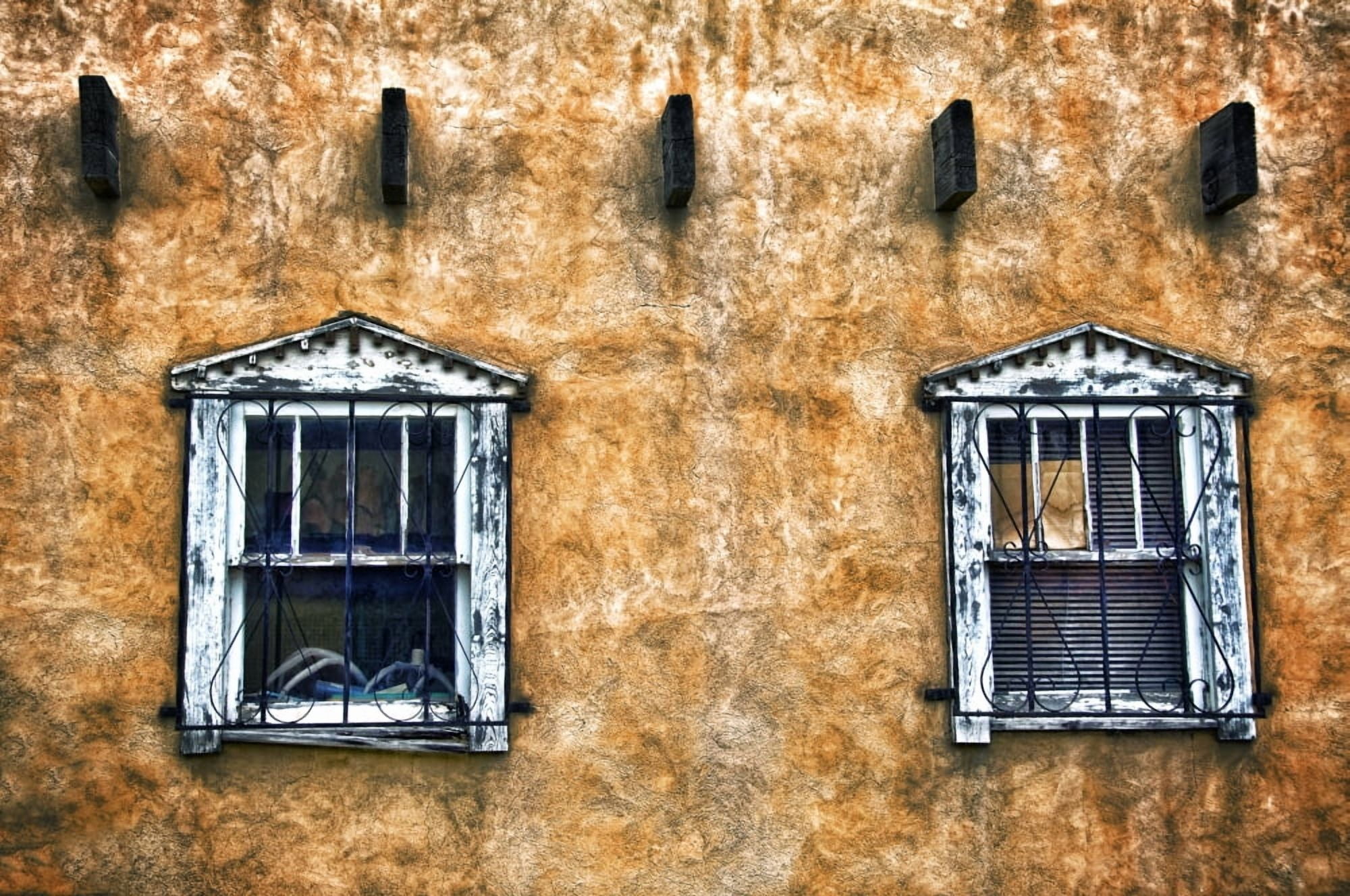 Windows I New Mexico Two Windows On Adobe Wall Canvas Art - Ray Laskowitz Design Pics (34 x 22)