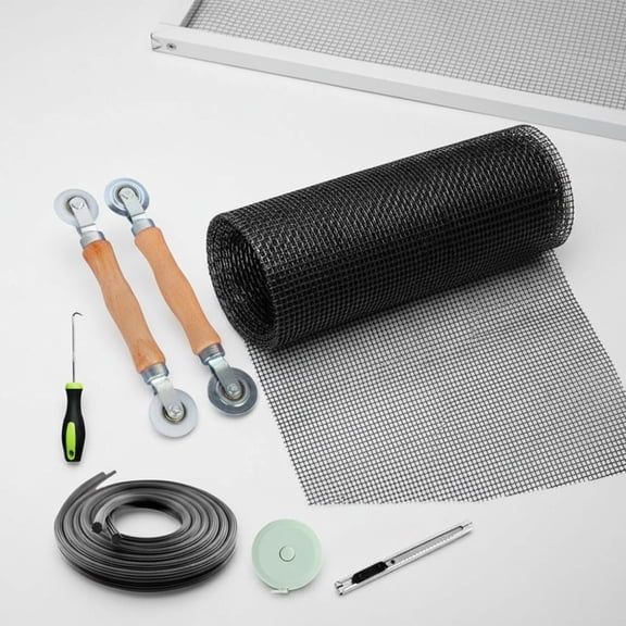 Windows Screen Door Repair Kit, 48"x118" Fiberglass Mesh with Heavy-Duty Roller, Spline, Knife & Hook for Pet Damage Fix