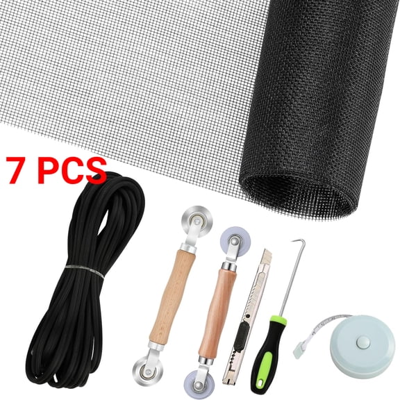 Windows Screen and Screen Door Repair Kit, 47"x118" Charcoal Fiberglass Mesh with Rolling Tool/Hook/Ruler/Cutter/Spline - Window Screen & Sliding Screen Door Replacement for Windows