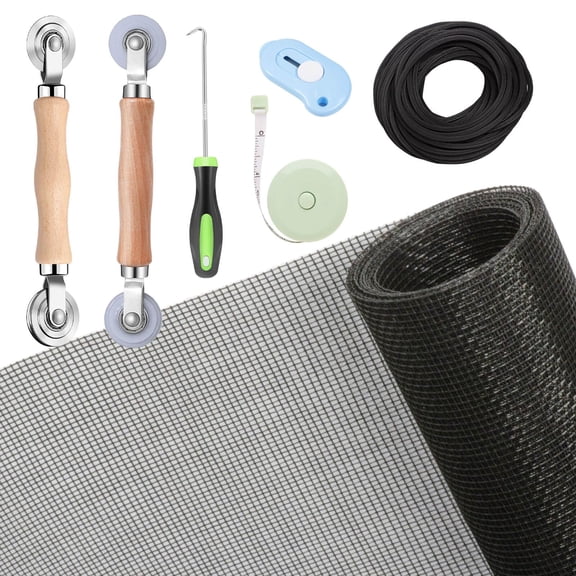 Windows Screen and Screen Door Repair Kit, 48"x118" Charcoal Fiberglass Mesh with Rolling Tool/Hook/Ruler/Cutter/Spline - Window Screen & Sliding Screen Door Replacement for Windows, TOOLTRIZ